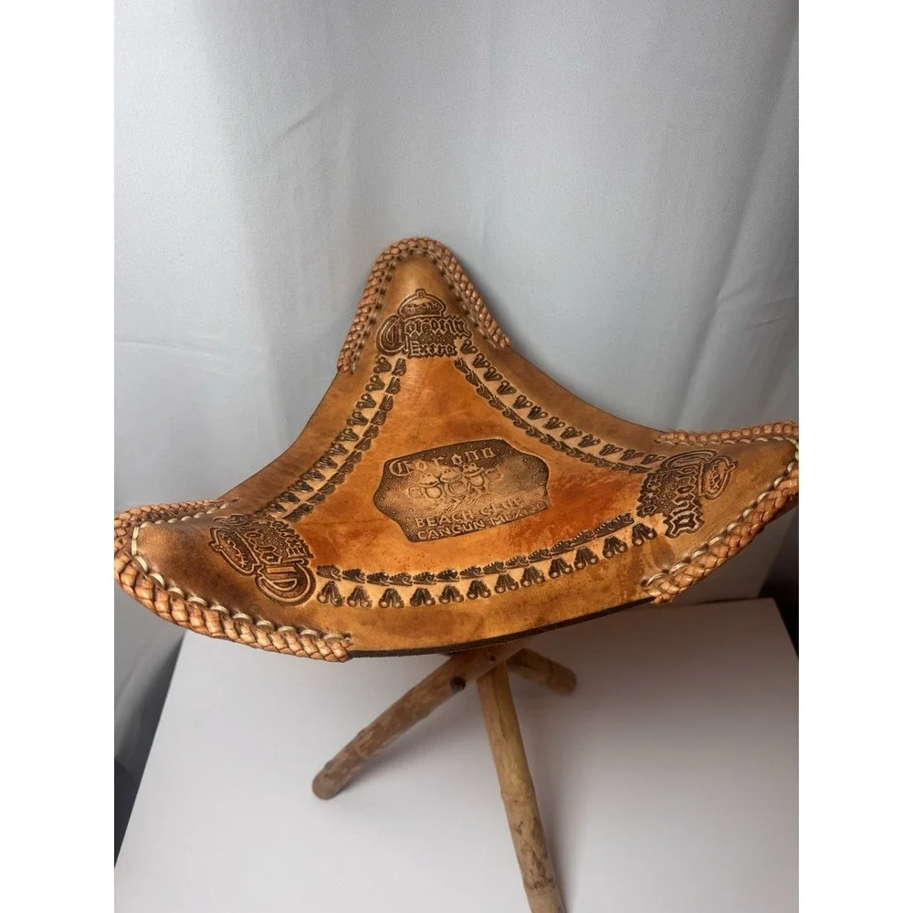 Decorative‎ Corona Beach Club Folding Leather & Wooden Chair Cancun Mexico